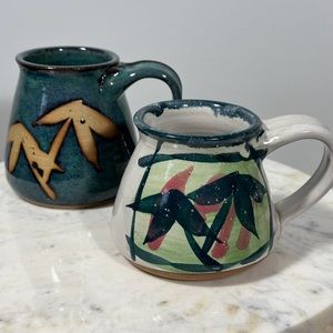 ☕️Set of 2 Handmade Tea or Coffee Mugs, Artist Signed, Includes 6 Tea Bags